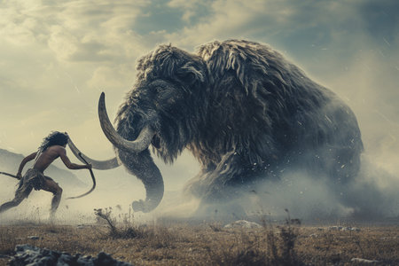 Prehistoric man, evolution science biology, man civilization, homo sapiens ape, stone era period, old hair wild nature, neanderthal, prehistory, monkeyの素材