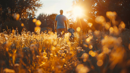 Father's day. Dad with child, Happy time with family, Celebrate a birthday. Good relationship between parents and children. Generation age, nostalgia smile love, enjoy, laugh. son, daughter cuteの素材