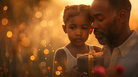 Father's day. Dad with child, Happy time with family, Celebrate a birthday. Good relationship between parents and children. Generation age, nostalgia smile love, enjoy, laugh. son, daughter cuteの素材