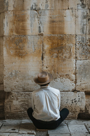 Sacred reflection: Yom Kippur, a solemn jewish holiday atonement and reconciliation, intense prayer, fasting, and introspection, personal and communal purification.の素材