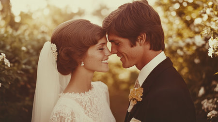 Timeless snapshots: old fashioned photograph from a 60s or 70s wedding, capturing the essence of love and nostalgia that freeze cherished moments in the elegance of past eras.の素材