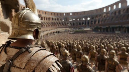 Imperial guard: Roman soldier, as a testament to the might of Ancient Rome, in traditional military attire, his presence reflecting the strategic prowess and enduring legacy of Roman conquests.の素材