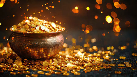 Auspicious beginnings: dhanteras, the start of diwali with rituals of wealth and prosperity, honor goddess lakshmi through prayers, purchasing gold, and lighting diyas to invite blessings.の素材
