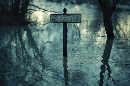 Floodwater: the relentless force of rising tides, depicting the overwhelming surge that engulfs landscapes, homes, and roads, power and unpredictability of nature's untamed currentsの素材