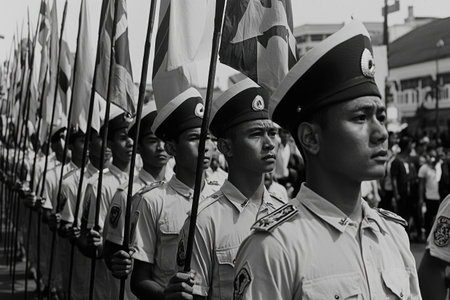 Hero's tribute: Hari Pahlawan, commemorating Indonesia national heroes with solemn ceremonies and heartfelt respect, acknowledging the courage and dedication of the nation's history and independence.の素材