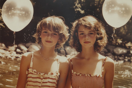 Faded snapshot: glimpse into childhood memories captured through old photographs, nostalgia and passage of time, worn edges and soft hues reflect moments of joy, innocence, cherished connectionsの素材