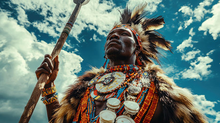 Cultural pride: zulu tribe, rich heritage and traditions of one of africas most influential ethnic groups, warrior spirit, vibrant ceremonies, and deep-rooted cultural identity.の素材