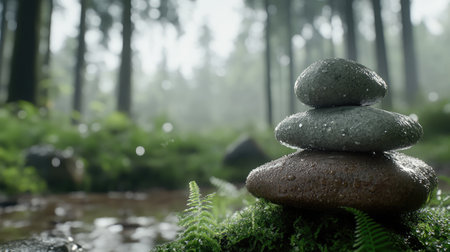 Natural balance, stones carefully arranged to symbolize unity, showcasing the quiet strength of nature, offering a glimpse of tranquility, and embracing the calming beauty of balance and harmonyの素材