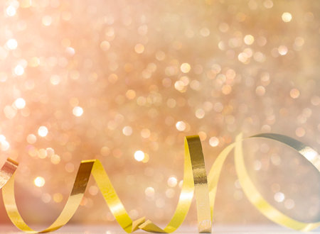 festive ribbon on defocus backgroundの写真素材