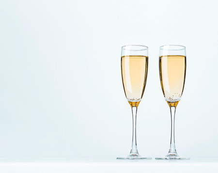 two wine glasses on a gray backgroundの写真素材