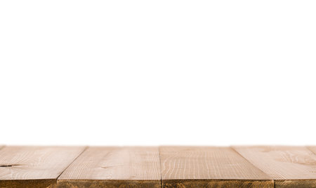 wooden table on isolated white backgroundの写真素材
