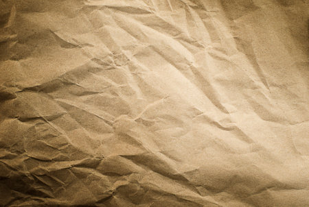 crumpled craft paper texture backgroundの写真素材