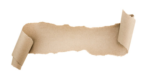 torn piece of brown paper on isolated white background