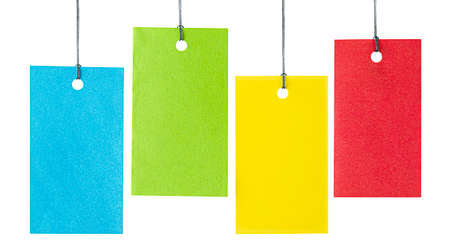 four multicolored labels on a white isolated background. summer sale conceptの写真素材