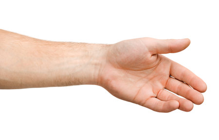 outstretched male hand isolated on white background
