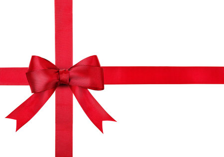 red bow and ribbon on white isolated backgroundの写真素材
