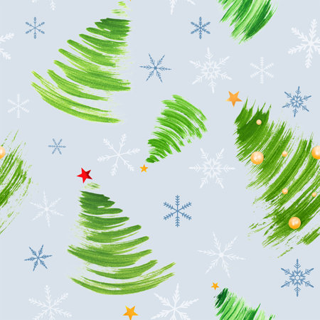seamless pattern with Christmas trees and snowflakesの写真素材
