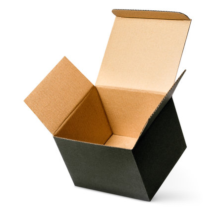 one black open box with a lid on an isolated white backgroundの写真素材