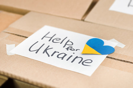 cardboard boxes with the inscription Help for Ukraineの写真素材