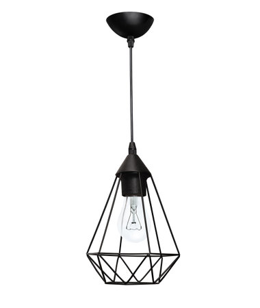 one chandelier with a bulb hanging on a wire, loft style. on a white isolated backgroundの写真素材