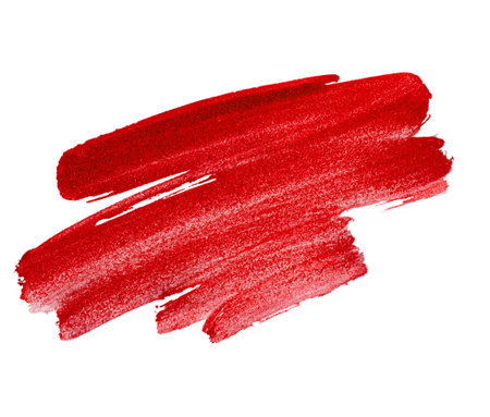 red paint brush stroke isolated on white backgroundの写真素材