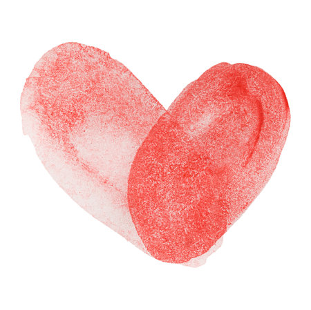 heart drawn with watercolor paints on a white isolated backgroundの写真素材