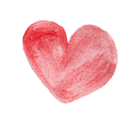 one heart painted with red paints, on a white isolated backgroundの写真素材