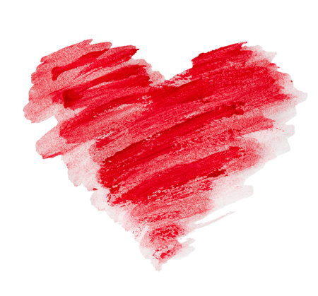 heart drawn with watercolor brush strokes, on a white isolated backgroundの写真素材