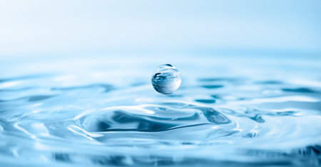 macro drop falling onto the surface of clear water, leaving circles behindの写真素材