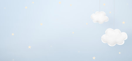 Children's light blue background with cloudsの写真素材