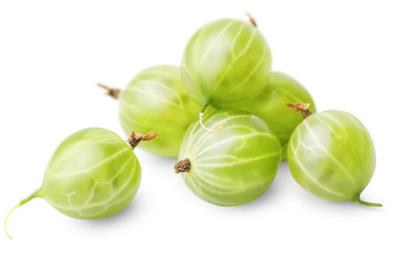 green gooseberry, front view, on a white isolated backgroundの写真素材