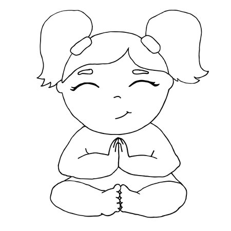 a small drawn girl sits in the lotus positionのイラスト素材