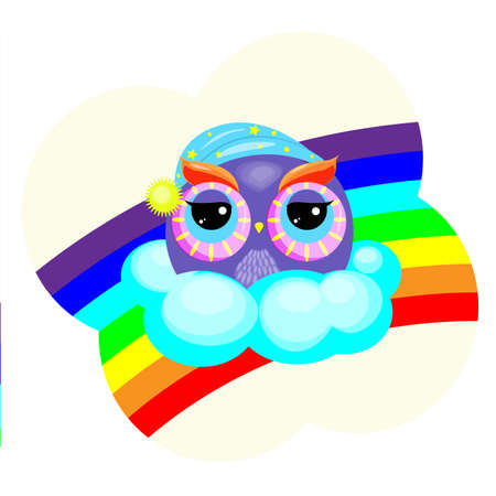 sleepy owl with rainbow drawing for kidsのイラスト素材