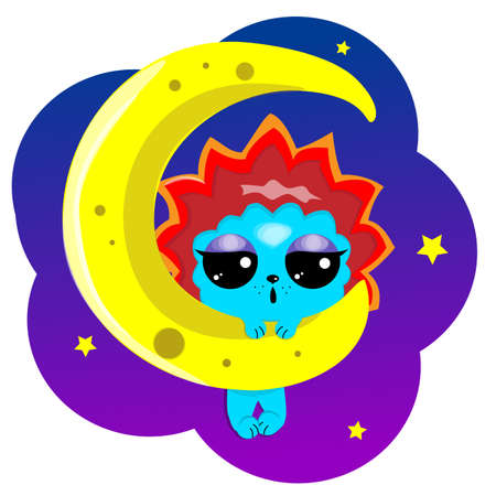 Little funny sleepy hedgehog on the moonのイラスト素材