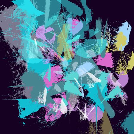 Abstract art vector background illustration. Hand drawn textured blue streaks, strokes, splashes and spots. Template for design, canvas print, poster, carpet, wallpaper, border frame, wooden panel.のイラスト素材