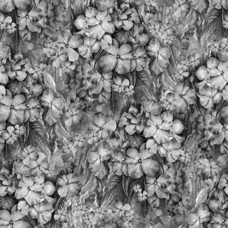 Watercolor seamless floral Monochrome black and white pattern. Many abstract flowers and leaves. Nature background. Ornate template for design, textile, wallpaper, ceramics.の写真素材