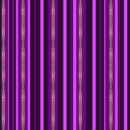 Jewelry striped vector seamless pattern. Abstract pink, purple and gold stripes with diamonds on dark purple background. Template for design, textile, wallpaper, wrapping, jewelry box, ceramic tile.のイラスト素材