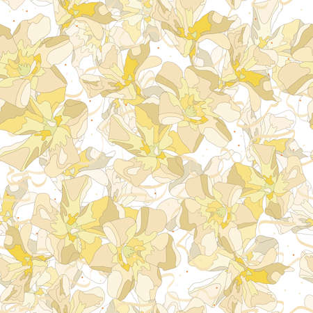 Softness pistachio color floral vector seamless pattern. Hand drawn abstract flowers and curly ribbon on white background. Ornate template for design, textile, wallpaper, ceramics, coloring.のイラスト素材