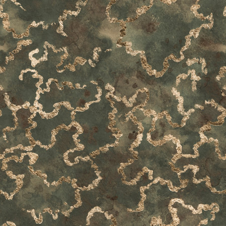 Watercolor painting gray and green stone texture with Gold-leaf wavy lines. Vintage seamless background. Abstract luxury template for design, ceramics.の写真素材