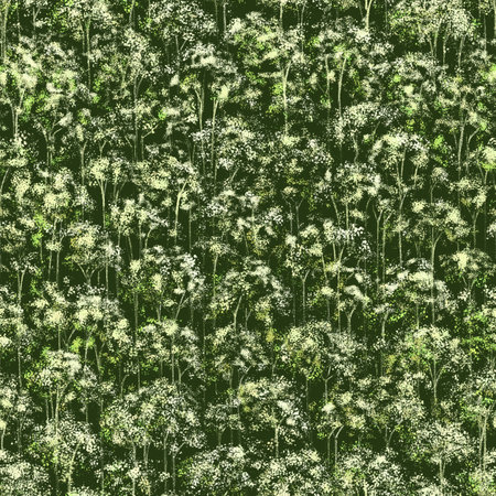 Nature floral seamless pattern. Twigs with white flowers on dark green background. Template for design, textile, wallpaper, ceramics.の写真素材