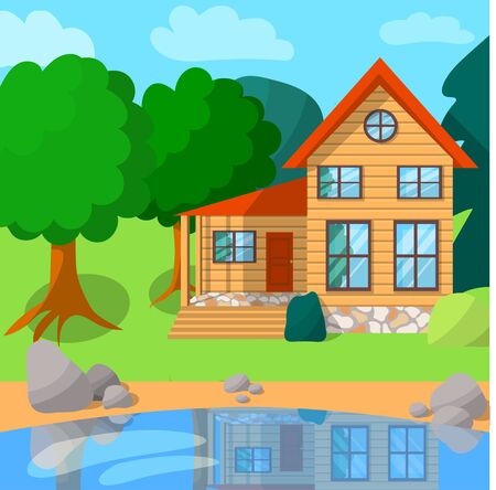 house by the lakeのイラスト素材