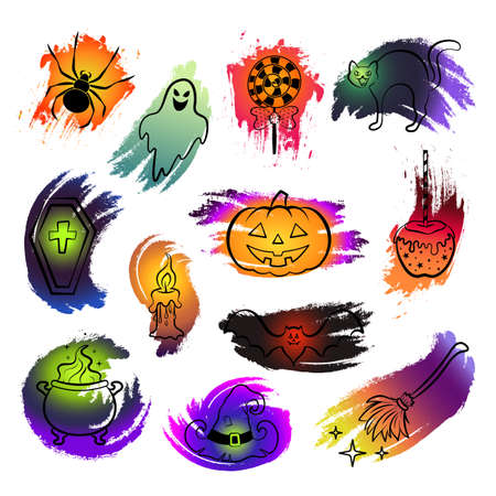 Set of colorful icons of Halloween. Vector illustration.のイラスト素材