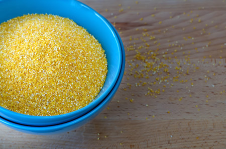 Corn grits in a blue cup