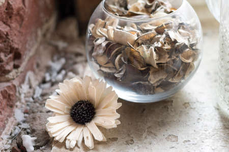 there is a dried white flower in a vaseの写真素材