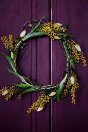 there is the floral branches on doorの写真素材