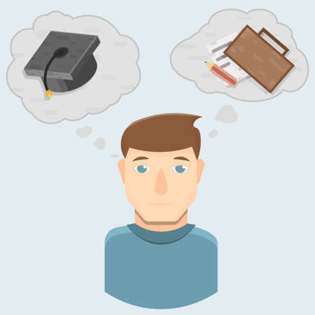 Vector man thinking about work and studyのイラスト素材