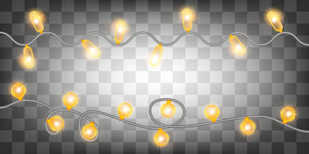 Glowing light bulbs design. Garlands, Christmas decorations. Glowing light bulbs design. Glowing Christmas lights on transparent background.のイラスト素材