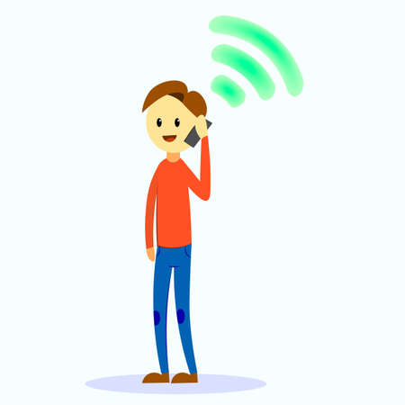 Man talking on the phone. Telephone communication. Flat style, vector illustration.のイラスト素材
