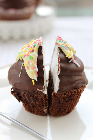 Slices chocolate cupcakes