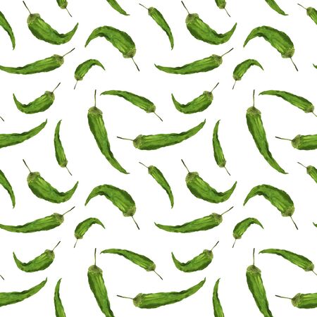 watercolor pattern peppers green on a white backgroundの写真素材